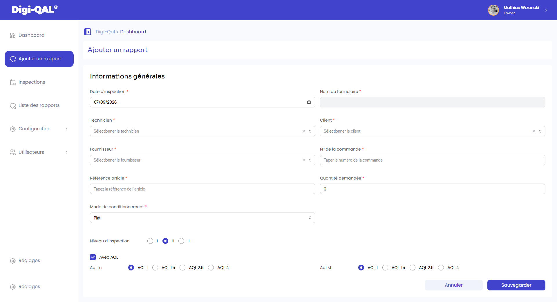 Digi-QAL dashboard report setup without customer or supplier identities